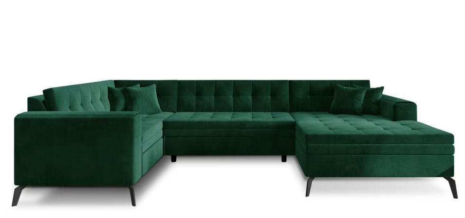 Canapé panoramique convertible BONTY en velours matelassé – 340 cm - Photo n°1