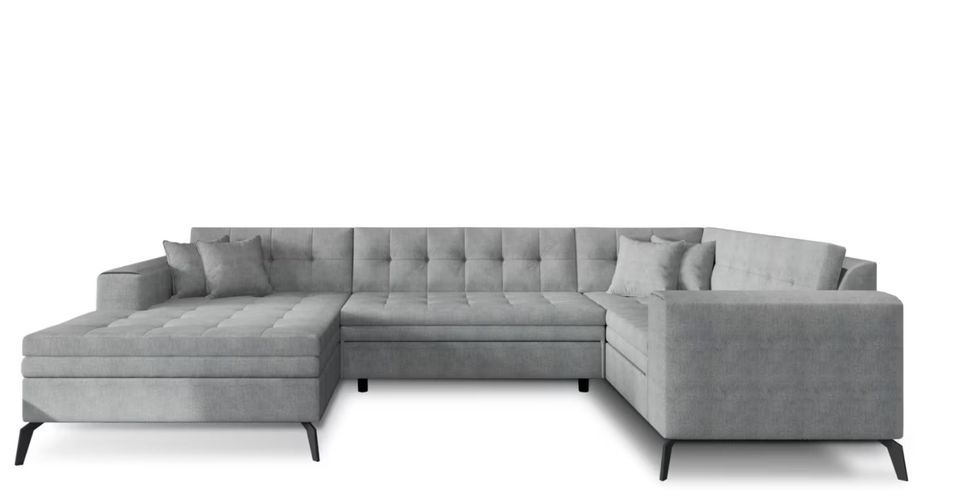 Canapé panoramique convertible BONTY tissu matelassé - Photo n°1