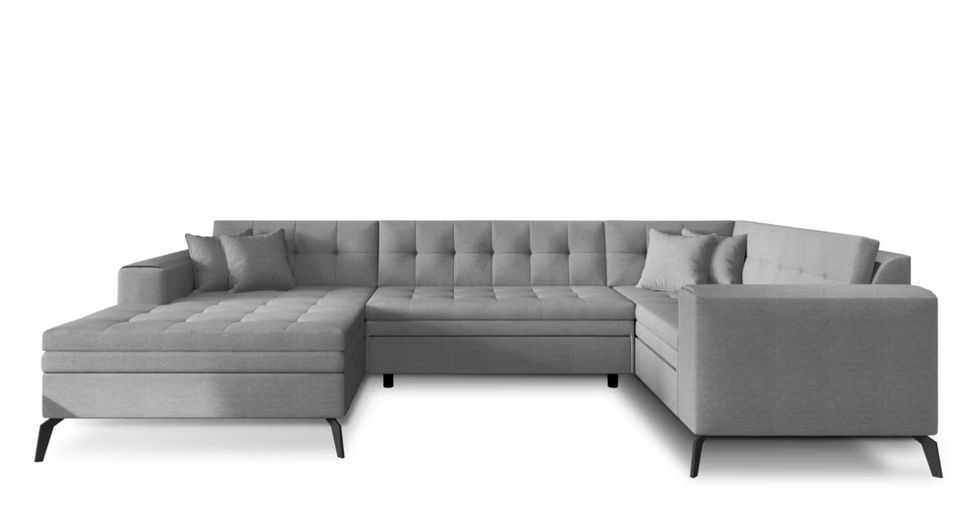 Canapé panoramique convertible BONTY tissu matelassé - Photo n°1