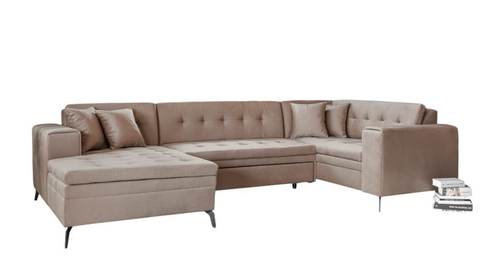 Canapé panoramique convertible BONTY velours matelassé - Photo n°1