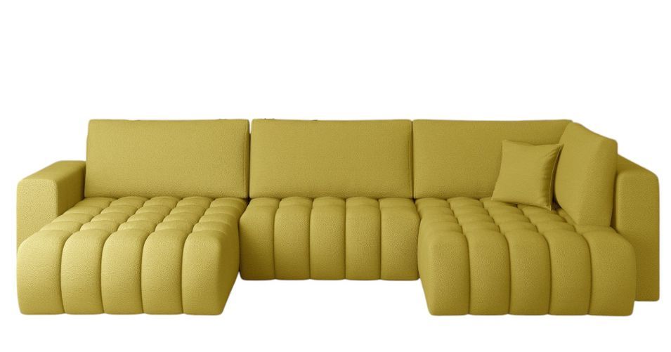 Canapé panoramique convertible BOSTON en tissu capitonné – 350 cm - Photo n°1