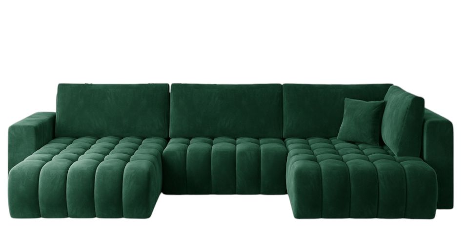 Canapé panoramique convertible BOSTON en tissu capitonné – 350 cm - Photo n°1