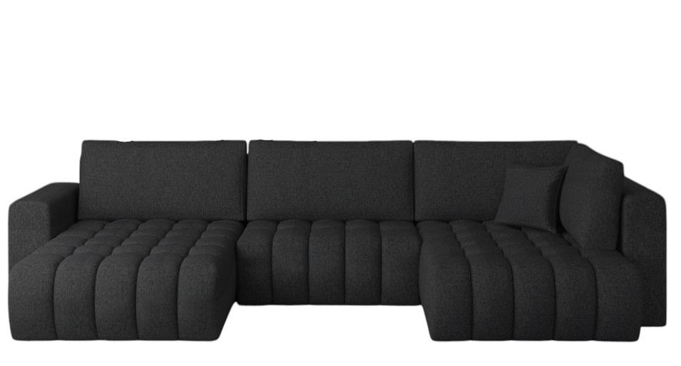 Canapé panoramique convertible BOSTON en tissu capitonné – 350 cm - Photo n°1