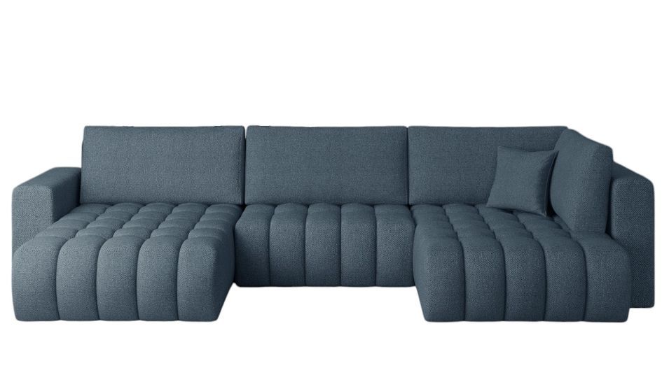 Canapé panoramique convertible BOSTON en tissu capitonné – 350 cm - Photo n°1