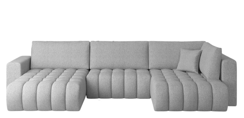 Canapé panoramique convertible BOSTON en tissu capitonné – 350 cm - Photo n°1