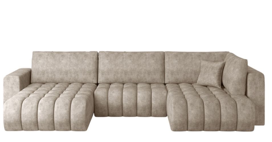 Canapé panoramique convertible BOSTON en tissu capitonné – 350 cm - Photo n°1