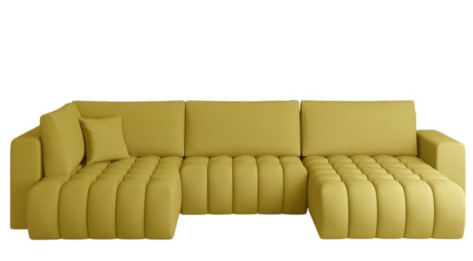 Canapé panoramique convertible BOSTON en tissu capitonné – 350 cm - Photo n°1