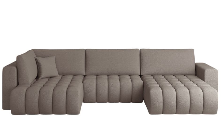 Canapé panoramique convertible BOSTON en tissu capitonné – 350 cm - Photo n°1