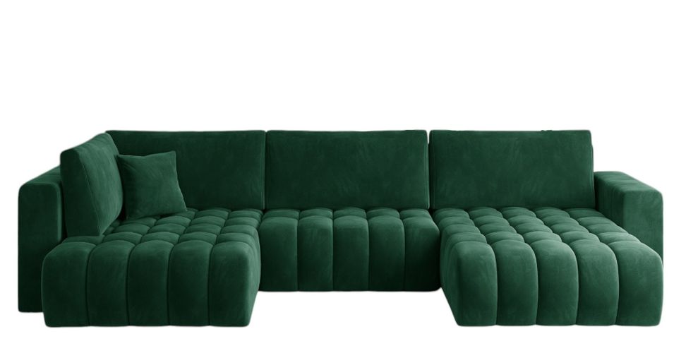Canapé panoramique convertible BOSTON en tissu capitonné – 350 cm - Photo n°1
