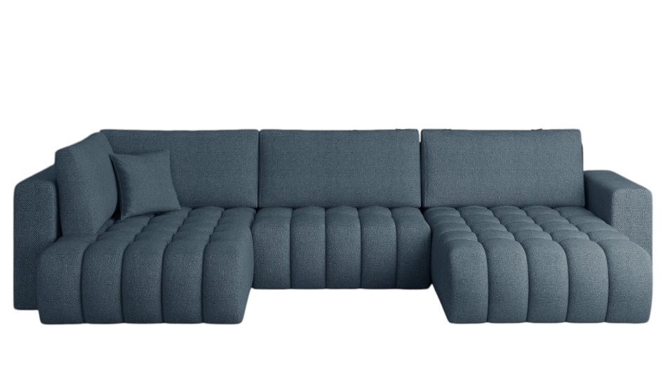 Canapé panoramique convertible BOSTON en tissu capitonné – 350 cm - Photo n°1