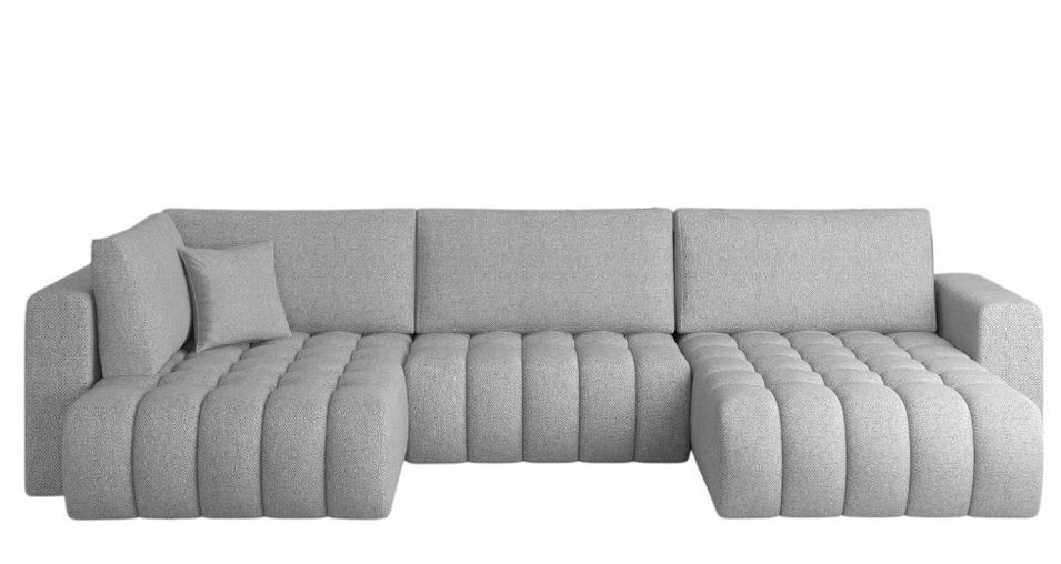 Canapé panoramique convertible BOSTON en tissu capitonné – 350 cm - Photo n°1