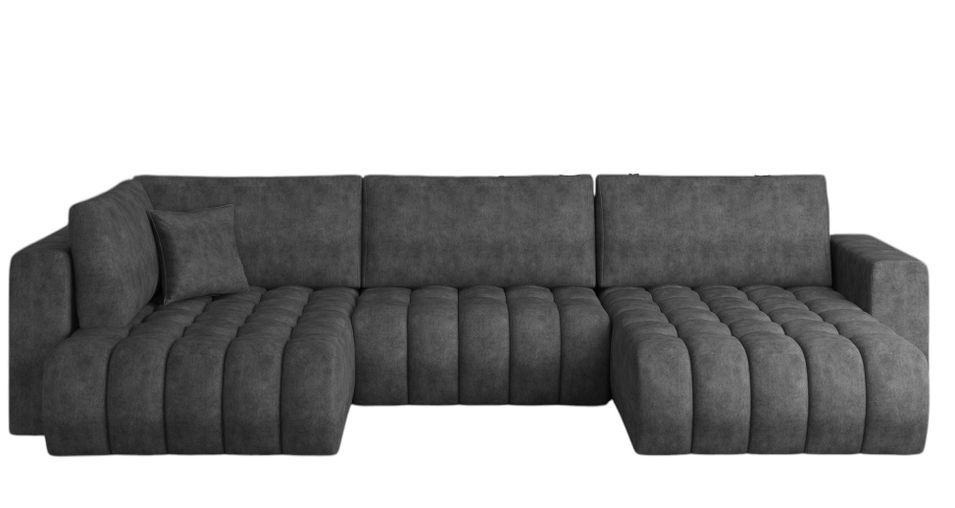 Canapé panoramique convertible BOSTON en tissu capitonné – 350 cm - Photo n°1