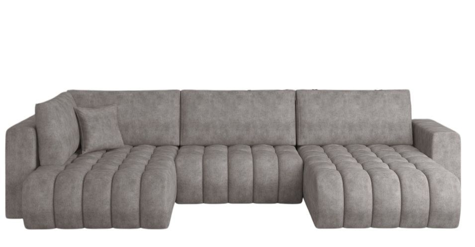 Canapé panoramique convertible BOSTON en tissu capitonné – 350 cm - Photo n°1