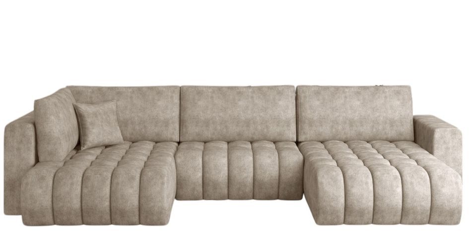 Canapé panoramique convertible BOSTON en tissu capitonné – 350 cm - Photo n°1