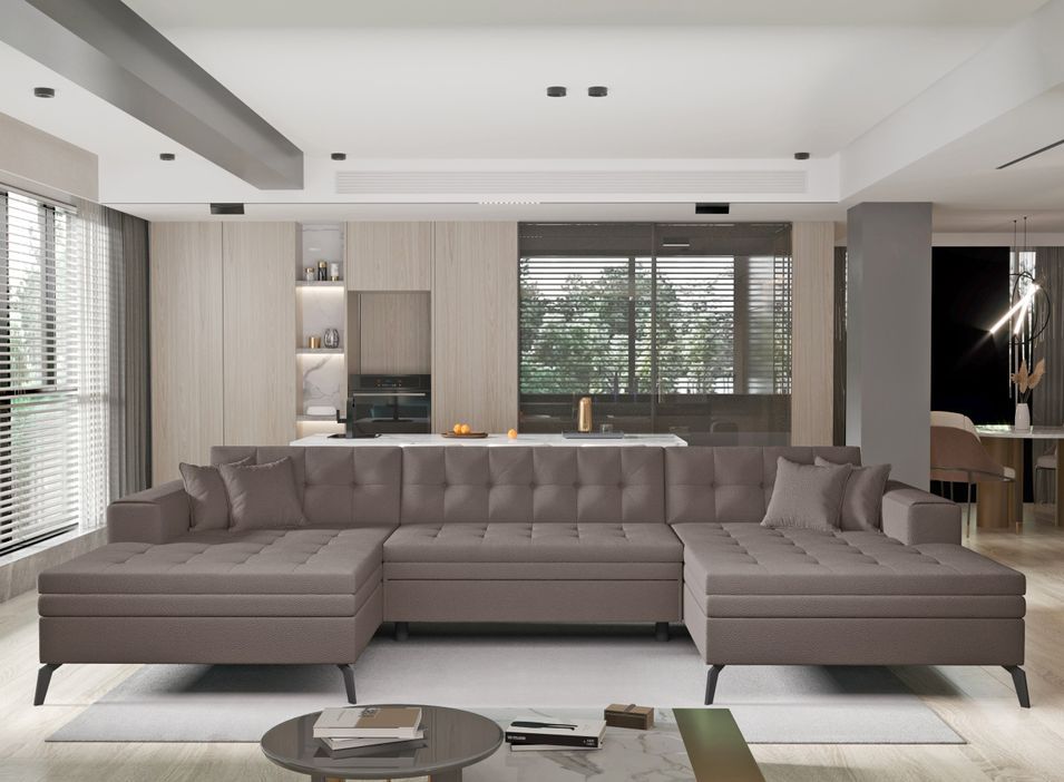 Canapé panoramique convertible en tissu ROMY - Pieds métal noir - Photo n°1