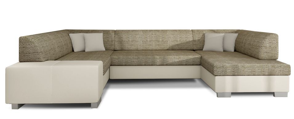 Canapé panoramique convertible HOUSTON en bi-matière avec coffre de rangement - Photo n°1