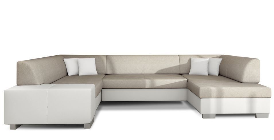 Canapé panoramique convertible HOUSTON en bi-matière avec coffre de rangement - Photo n°1