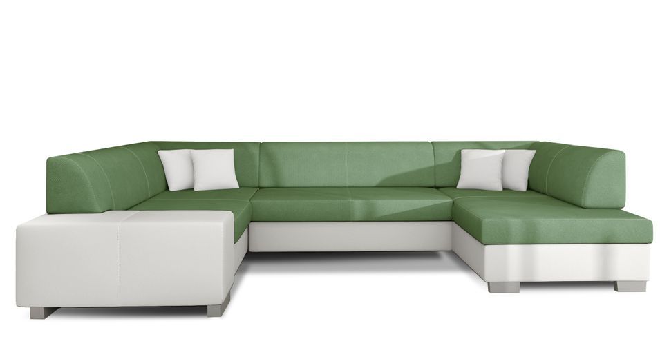 Canapé panoramique convertible HOUSTON en bi-matière avec coffre de rangement - Photo n°1