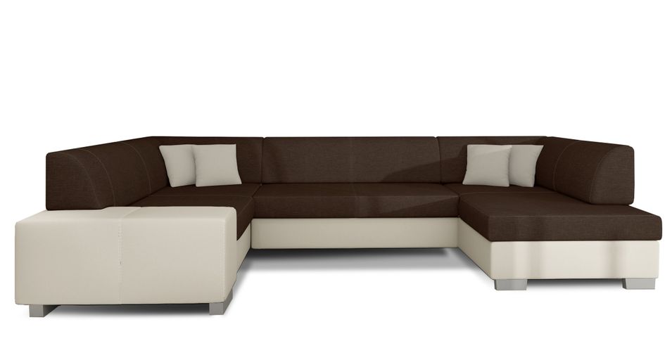 Canapé panoramique convertible HOUSTON en bi-matière avec coffre de rangement - Photo n°1