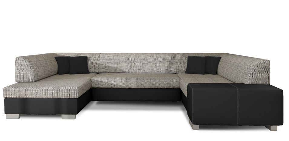 Canapé panoramique convertible HOUSTON en bi-matière avec coffre de rangement - Photo n°1