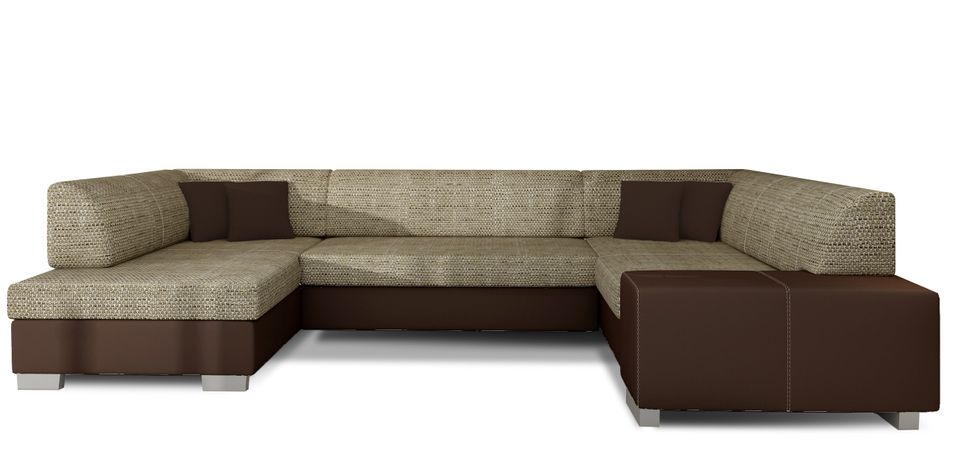 Canapé panoramique convertible HOUSTON en bi-matière avec coffre de rangement - Photo n°1