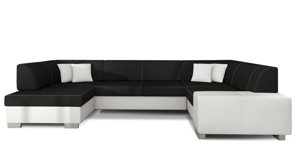 Canapé panoramique convertible HOUSTON en bi-matière avec coffre de rangement - Photo n°1