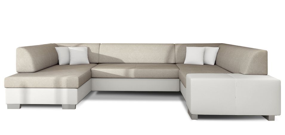 Canapé panoramique convertible HOUSTON en bi-matière avec coffre de rangement - Photo n°1