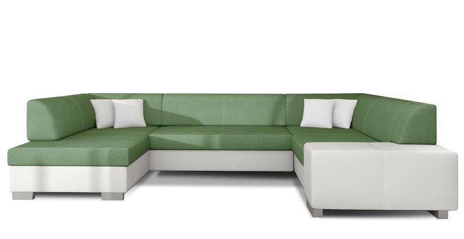 Canapé panoramique convertible HOUSTON en bi-matière avec coffre de rangement - Photo n°1