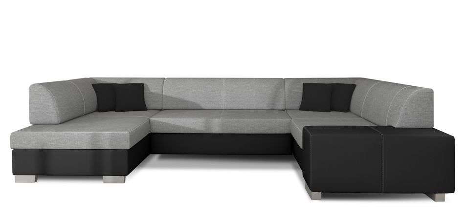 Canapé panoramique convertible HOUSTON en bi-matière avec coffre de rangement - Photo n°1