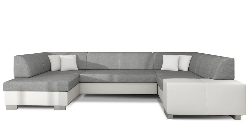 Canapé panoramique convertible HOUSTON en bi-matière avec coffre de rangement - Photo n°1
