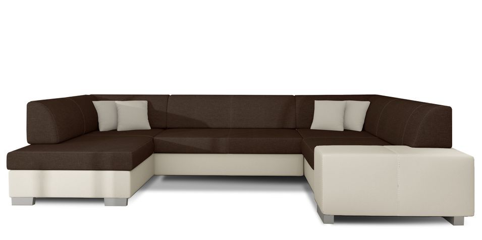 Canapé panoramique convertible HOUSTON en bi-matière avec coffre de rangement - Photo n°1