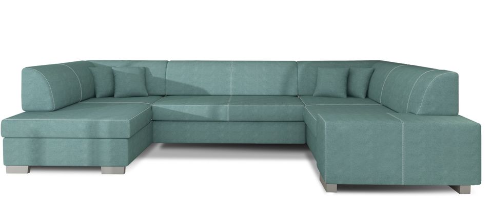 Canapé panoramique convertible HOUSTON en velours avec coffre de rangement - Photo n°1