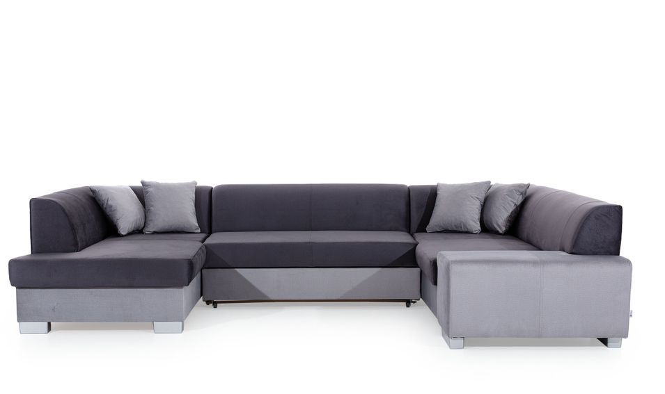 Canapé panoramique convertible HOUSTON en velours avec coffre de rangement - Photo n°1