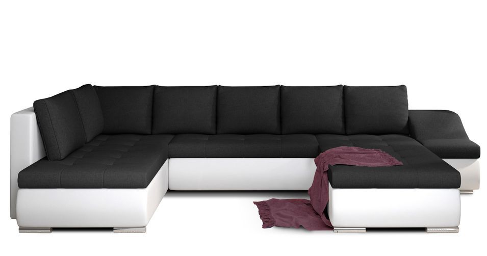 Canapé panoramique convertible JONAZ simili cuir, tissu - Rangement integré - Photo n°1