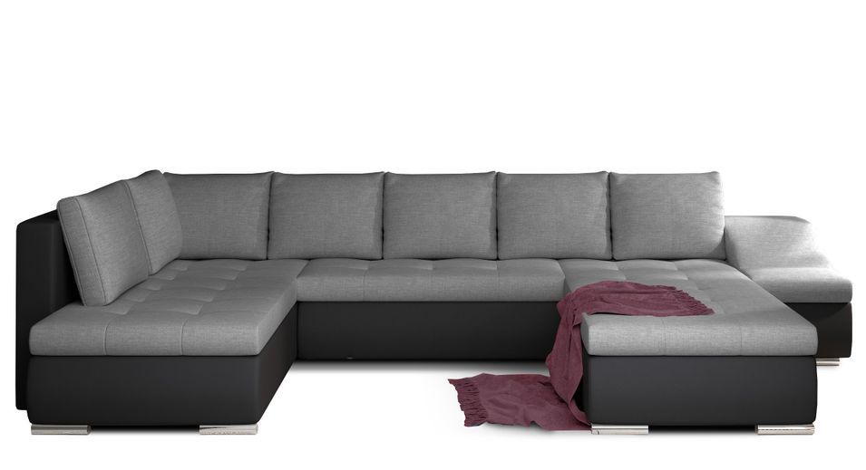 Canapé panoramique convertible JONAZ simili cuir, tissu - Rangement integré - Photo n°1