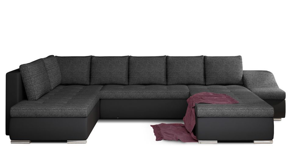 Canapé panoramique convertible JONAZ simili cuir, tissu - Rangement integré - Photo n°1