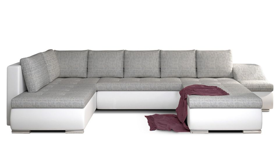 Canapé panoramique convertible JONAZ simili cuir, tissu - Rangement integré - Photo n°1