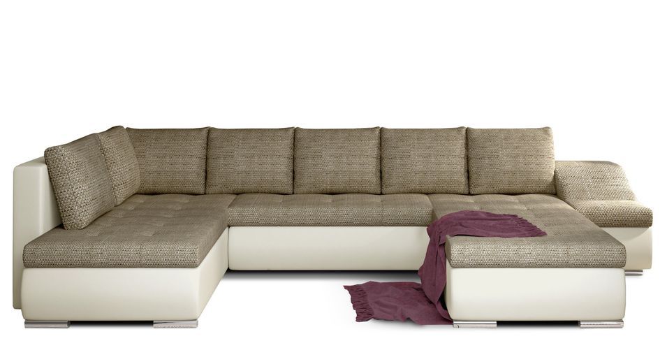 Canapé panoramique convertible JONAZ simili cuir, tissu - Rangement integré - Photo n°1