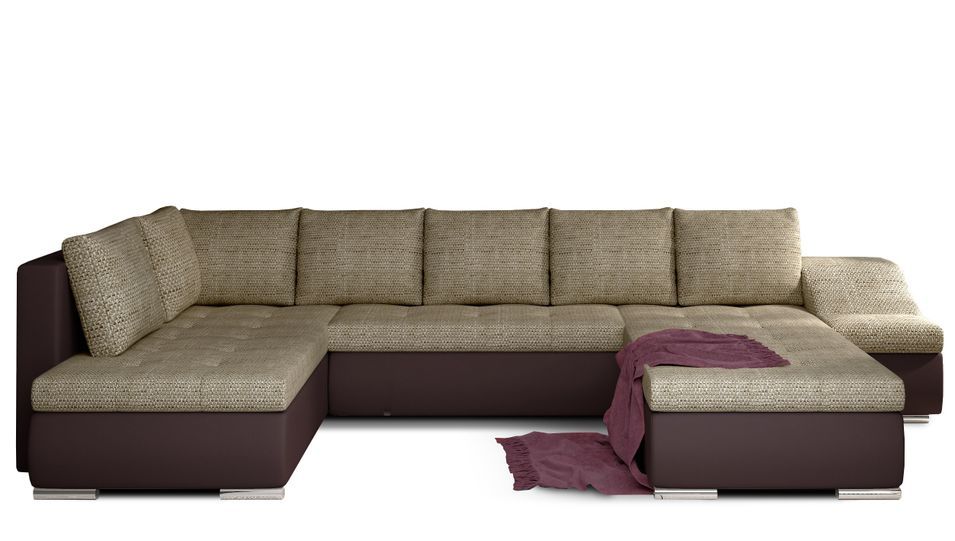 Canapé panoramique convertible JONAZ simili cuir, tissu - Rangement integré - Photo n°1