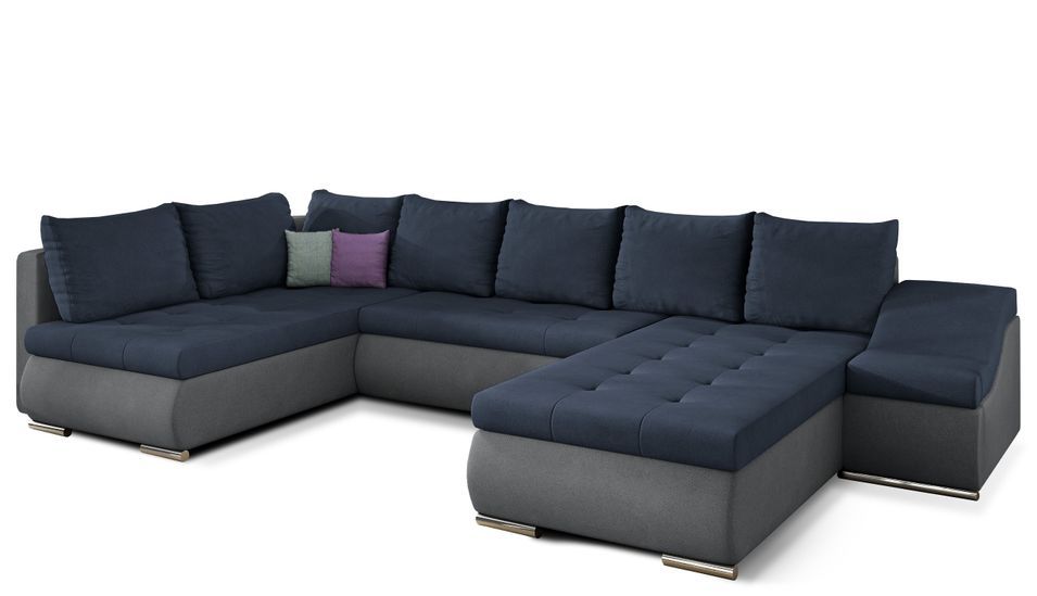 Canapé panoramique convertible JONAZ simili cuir, tissu - Rangement integré - Photo n°1