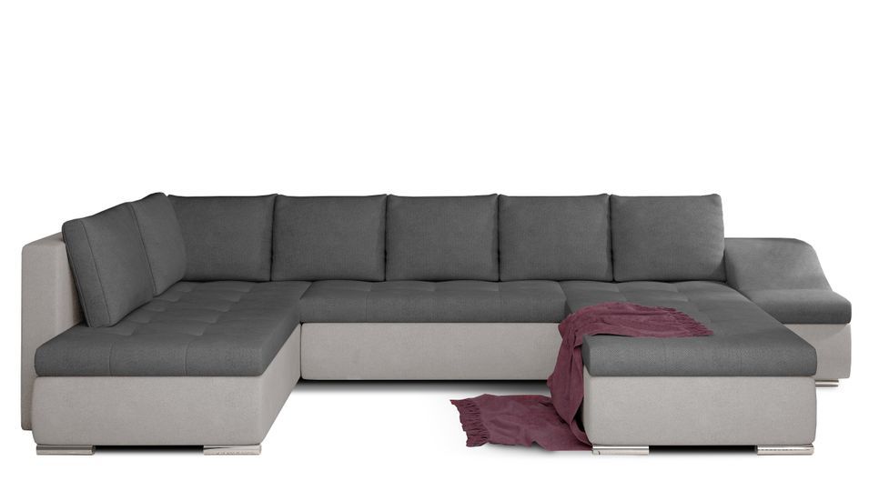 Canapé panoramique convertible JONAZ simili cuir, tissu - Rangement integré - Photo n°1