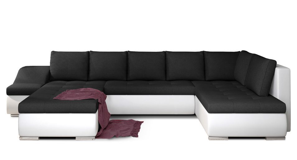 Canapé panoramique convertible JONAZ simili cuir et tissu - Rangement integré - Photo n°1