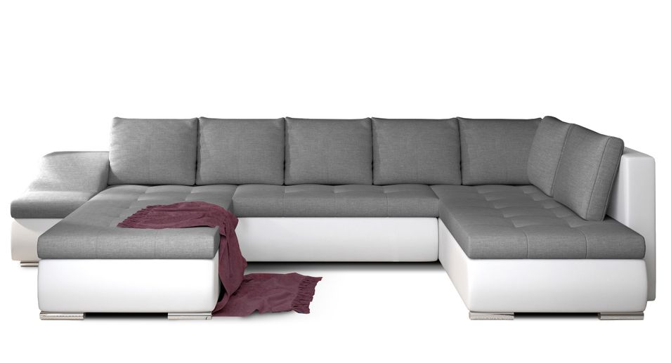 Canapé panoramique convertible JONAZ simili cuir, tissu - Rangement integré - Photo n°1