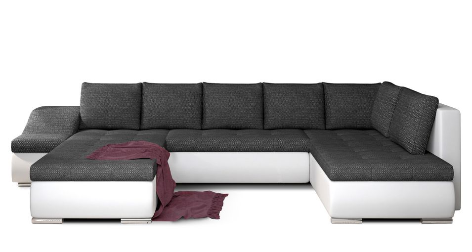 Canapé panoramique convertible JONAZ simili cuir, tissu - Rangement integré - Photo n°1