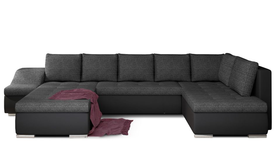 Canapé panoramique convertible JONAZ simili cuir, tissu - Rangement integré - Photo n°1