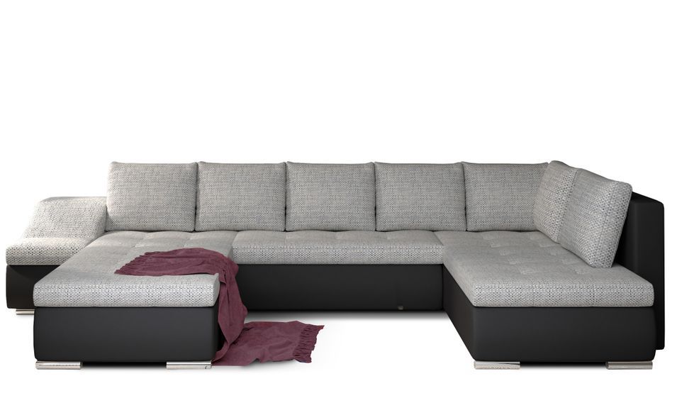 Canapé panoramique convertible JONAZ simili cuir, tissu - Rangement integré - Photo n°1
