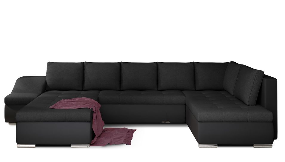 Canapé panoramique convertible JONAZ simili cuir, tissu - Rangement integré - Photo n°1