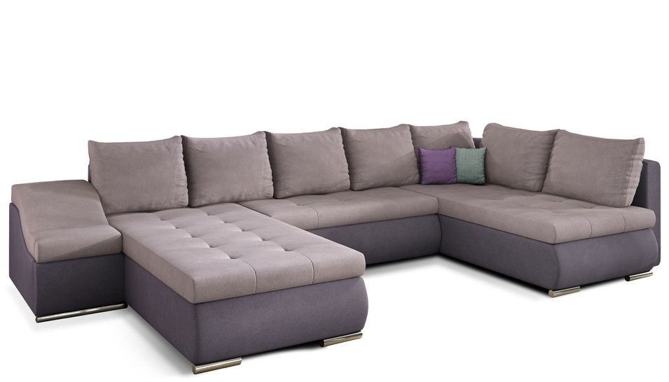 Canapé panoramique convertible JONAZ simili cuir, tissu - Rangement integré - Photo n°1