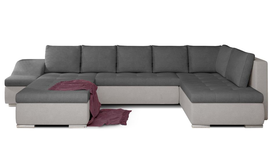 Canapé panoramique convertible JONAZ simili cuir, tissu - Rangement integré - Photo n°1