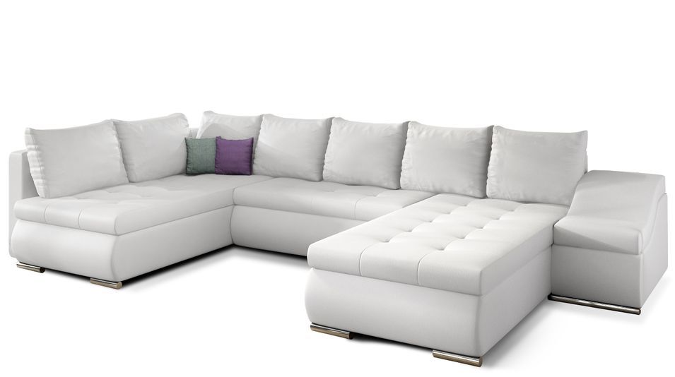 Canapé panoramique convertible JONAZ simili cuir - Rangement integré - Photo n°1